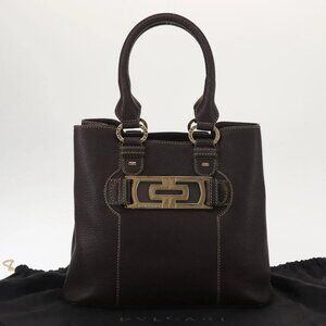 BVLGARI Hand Bag Leather Brown Auth